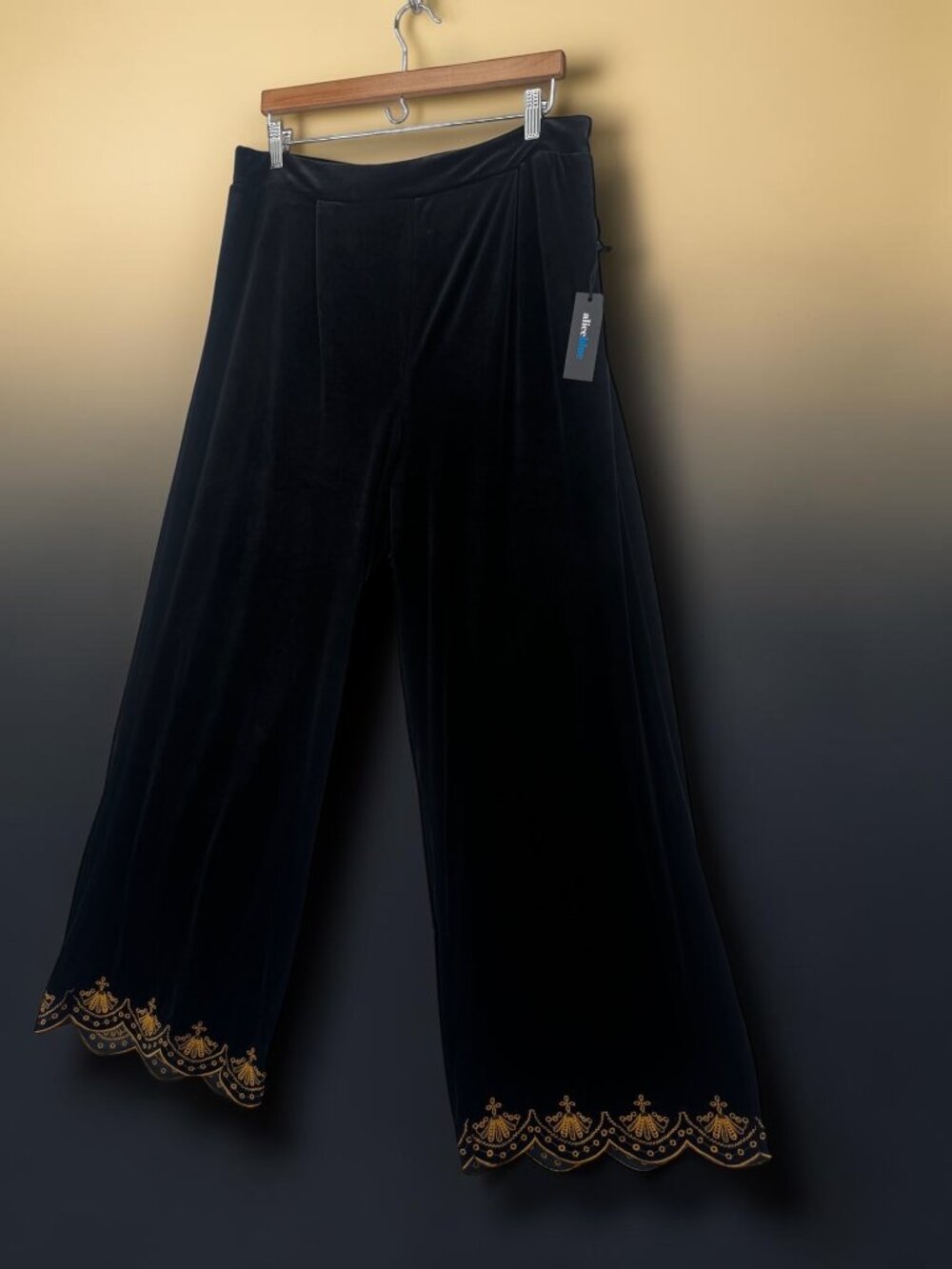 Alice Blue Gold Embroidered Velvet Pants